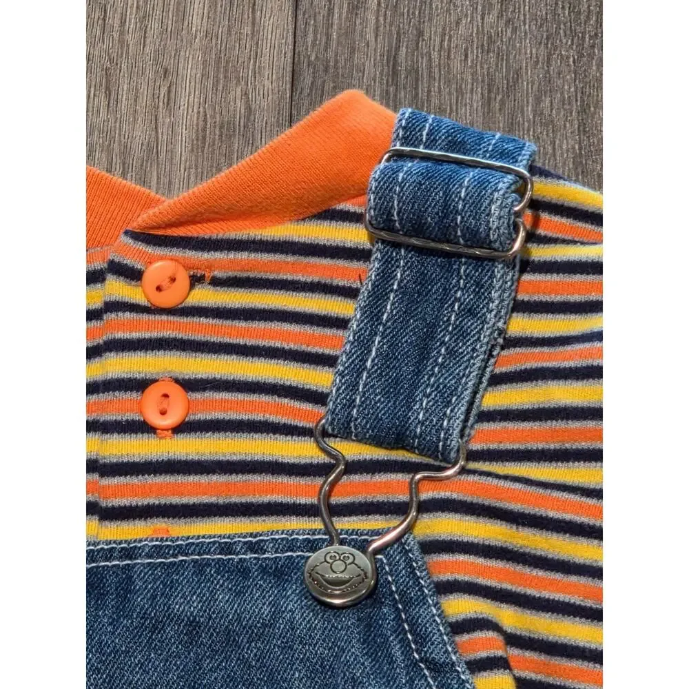 Vintage RARE Y2K Sesame Street Elmo Overall Set Kid 4T Blue Denim Baseball